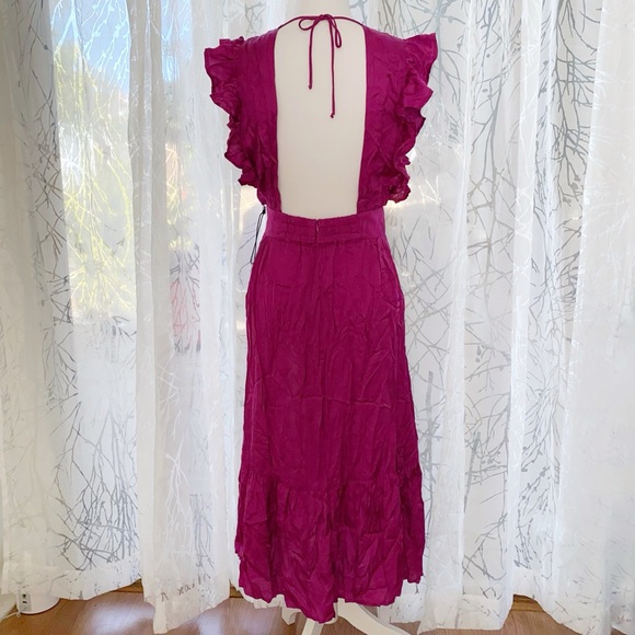 STILLWATER EYE CANDY DARK PINK SATIN plunging neck backless JESSIE MIDI DRESS - Picture 6 of 12